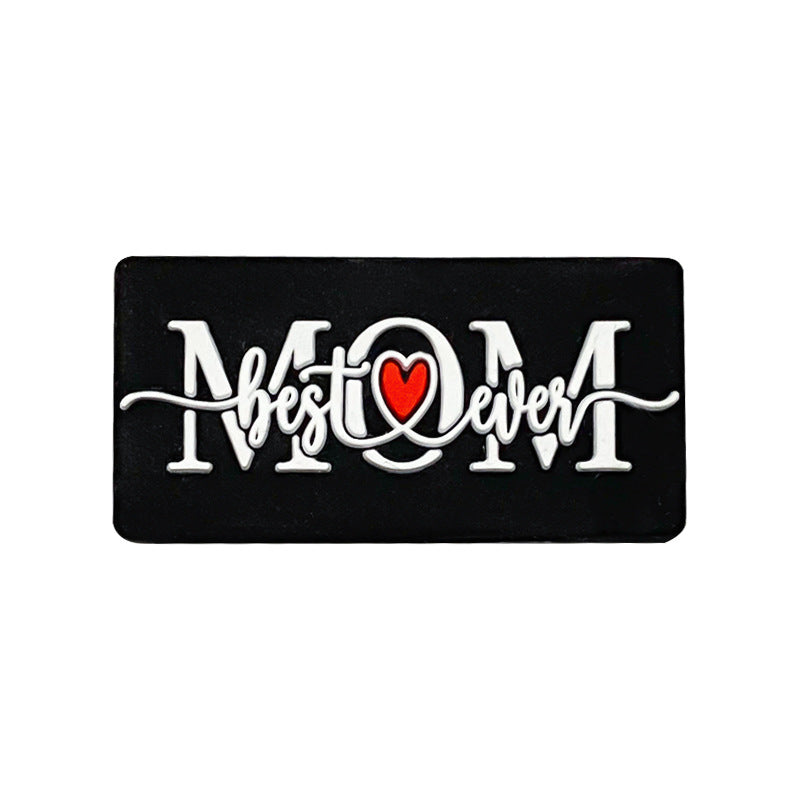 Wholesale 10pcs Cartoon glue love DAD or MOM black and white rectangular silicone beads